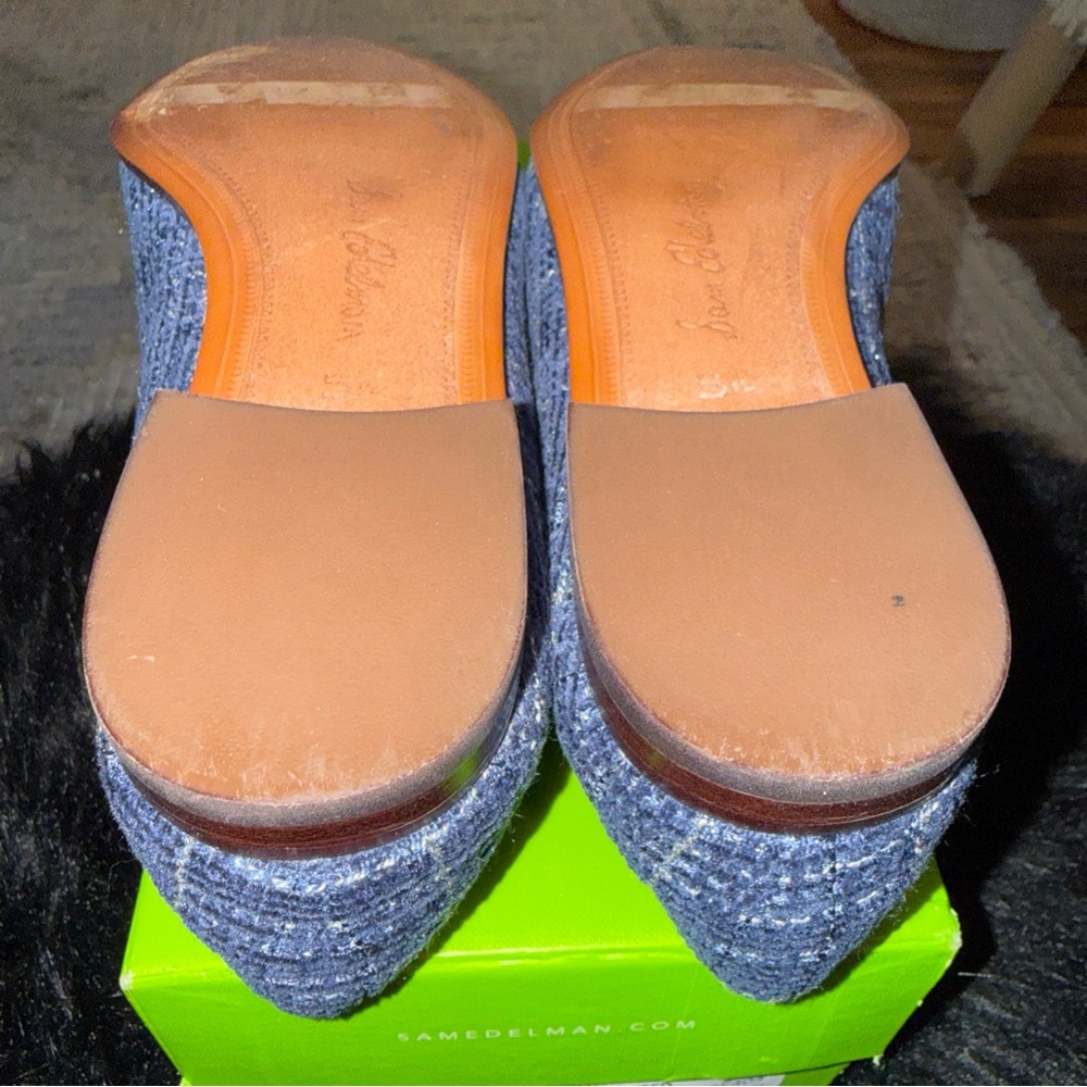 Sam Edelman Denim Blue Tweed Textured Loraine Loafers Shoes Size 5.5 Worn 1x - Picture 7 of 8